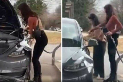 Hit na društvenim mrežama: Uporno je pokušavala nasuti gorivo u električni automobil (VIDEO)