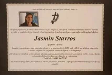 Poznato vrijeme i mjesto sprovoda Jasmina Stavrosa: U smrtovnici je porodica uputila posebnu zahvalu
