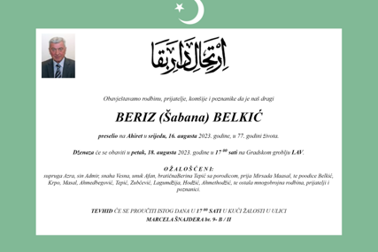Dženaza Berizu Belkiću sutra na Gradskom groblju Lav u Sarajevu