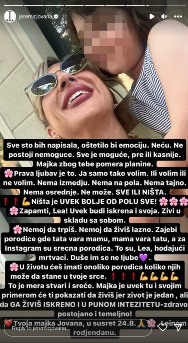 Jovana Jeremić objava na Instagramu