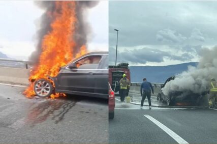 Izgorio BMW na petlji Butile: Vozač spašavao stvari iz vozila (VIDEO)