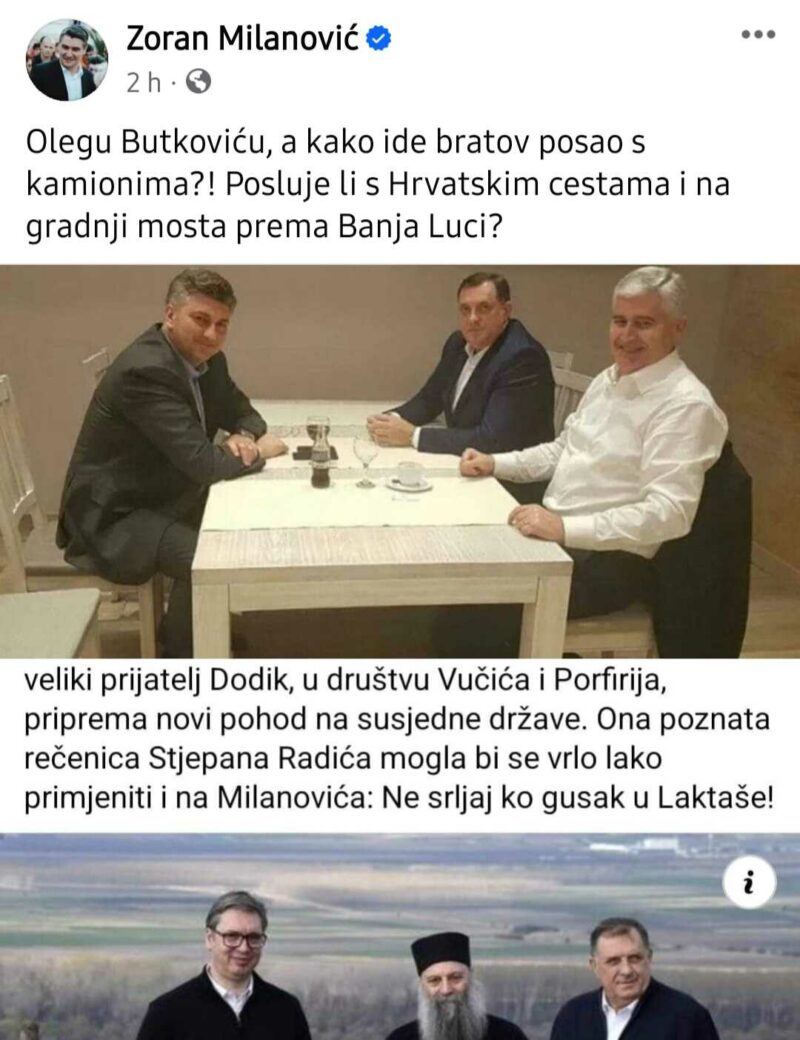 FOTO: SCREENSHOT / FACEBOOK / ZORAN MILANOVIĆ 