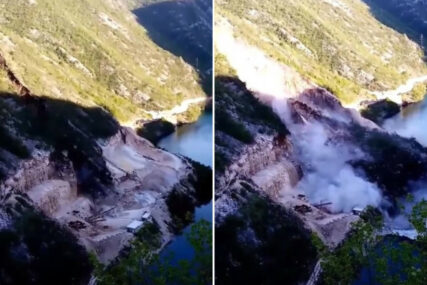 (VIDEO) Ovako je izgledalo aktiviranje klizišta kod Mostara: Vozila završila u vodi, ima povrijeđenih...