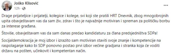 FOTO: ODGOVOR KLISOVIĆA. FACEBOOK