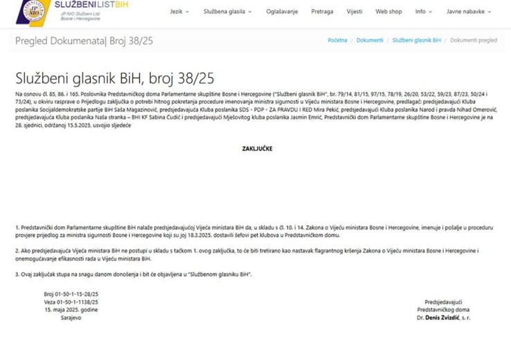 FOTO: SCREENSHOT / SLUZBENI LIST