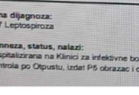 Dokumentacija pokazuje da se preminula pacijentica primljena u Infektivnu kliniku i da je imala leptospirozu
