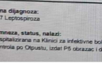Dokumentacija pokazuje da je preminula pacijentica primljena u Infektivnu kliniku i da je imala leptospirozu