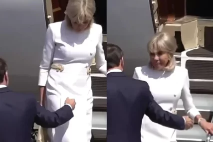 Neprijatan trenutak na aerodromu u Londonu: Brigitte Macron odbila suprugovu ruku pri izlasku iz aviona