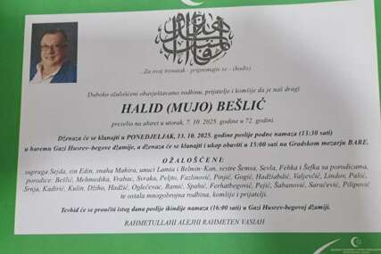Dženaza Halidu Bešliću u haremu Gazi Husrev- begove džamije u Sarajevu u ponedjeljak