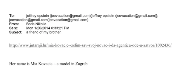 FOTO: NIKOLIĆEV MAIL POSLAN EPSTEINU
