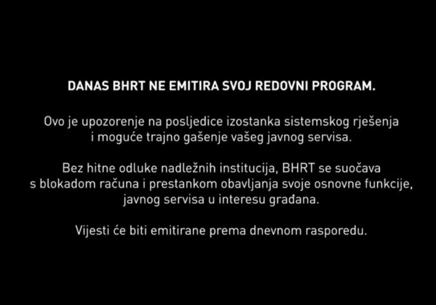 FOTO: BHRT/ SCREENSHOT / BHRT NE EMITIRA SVOJ REDOVNI PROGRAM