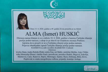 ZENICA U SUZAMA: Dženaza Almi Huskić u subotu, porodica, prijatelji i kolege opraštaju se od voljene sugrađanke