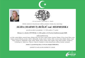 Poznat termin dženaze Sejde Bešlić, supruge legendarnog Halida Bešlića